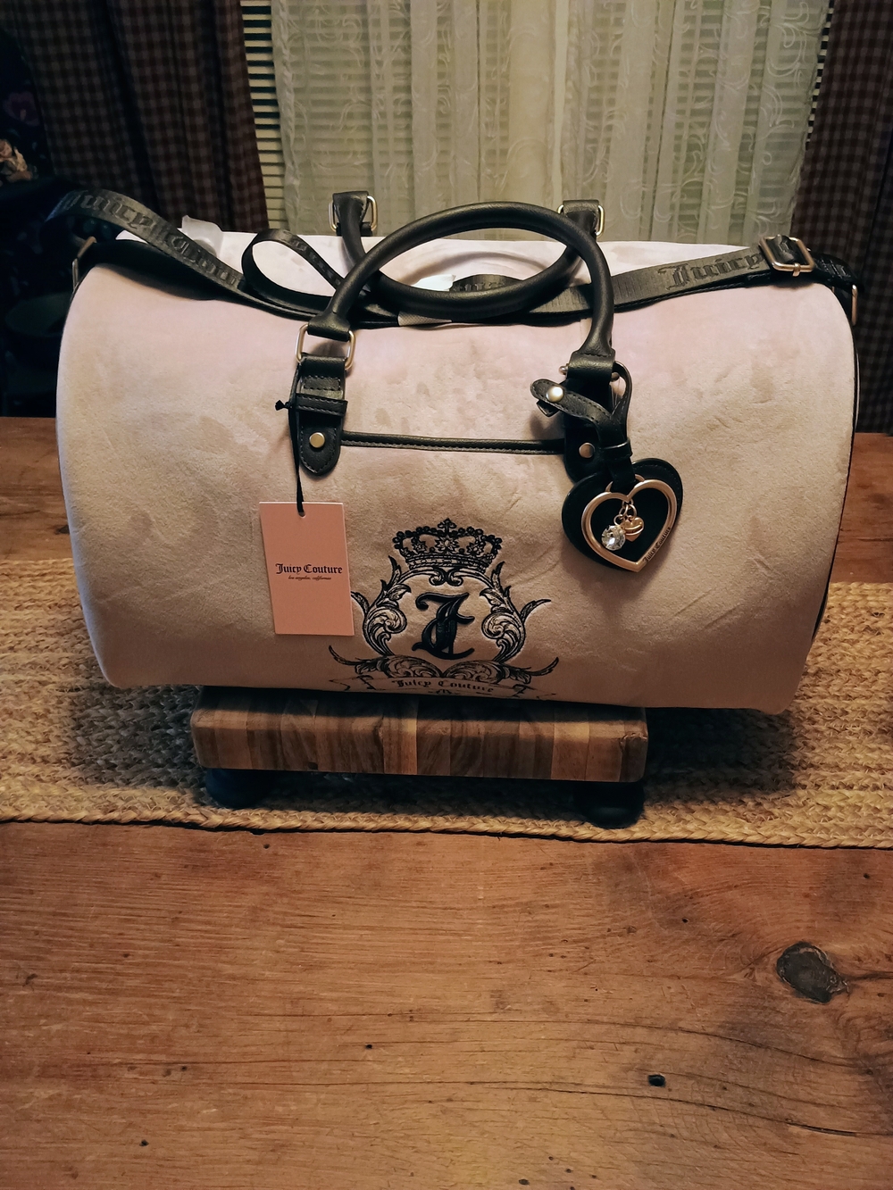 Juicy Couture Pink Velvet Travel Duffel with Heart Charm